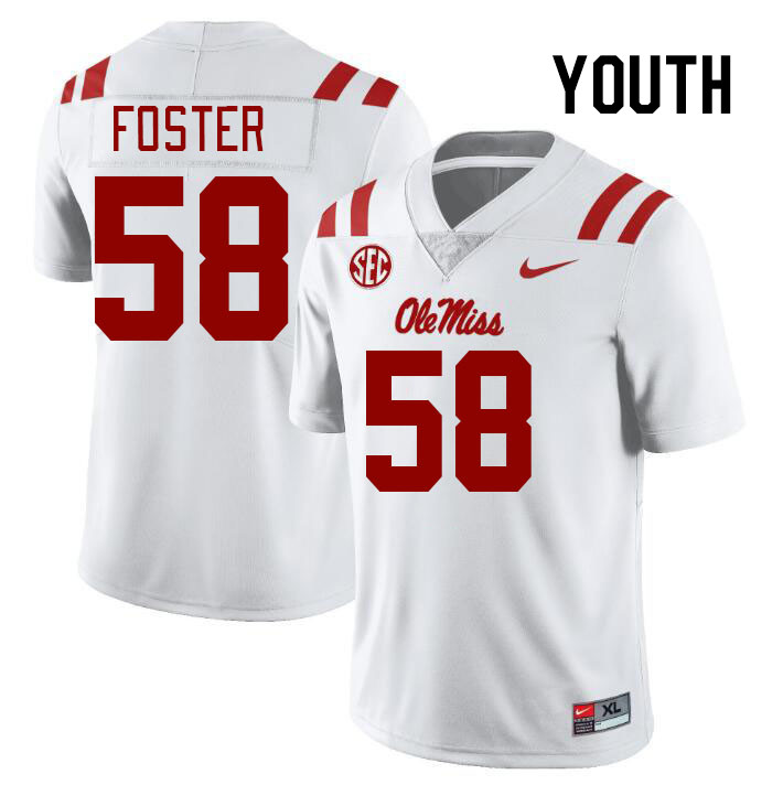 Youth #58 Jude Foster Ole Miss Rebels College Football Jerseys Stitched-White